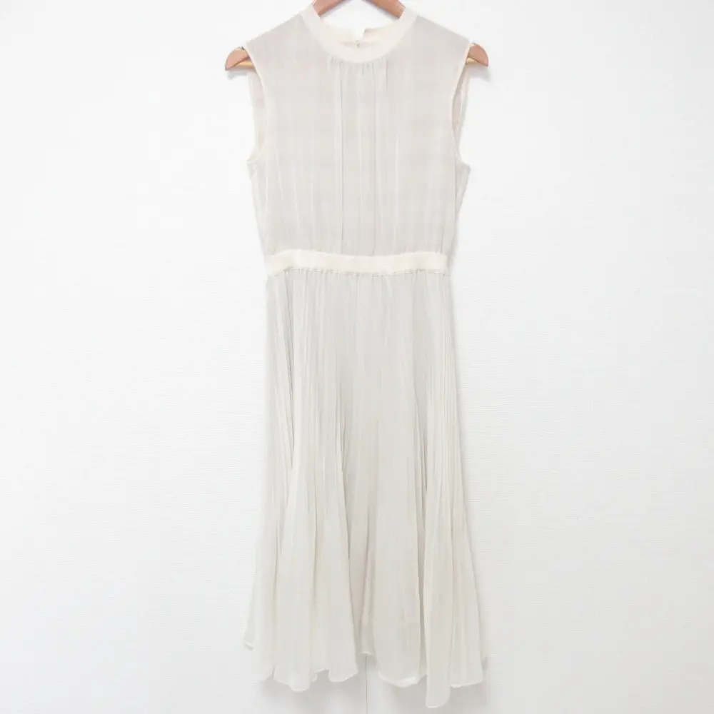 23SS ANAY アナイ チェックオーガン重ねプリーツワンピース サイズ36 アイボリー