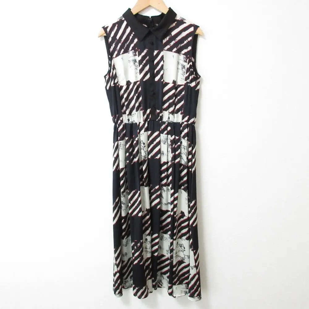 23AW ANAYI アナイ モノトーンチェックプリントシャツワンピース 38 ブラック マルチカラー