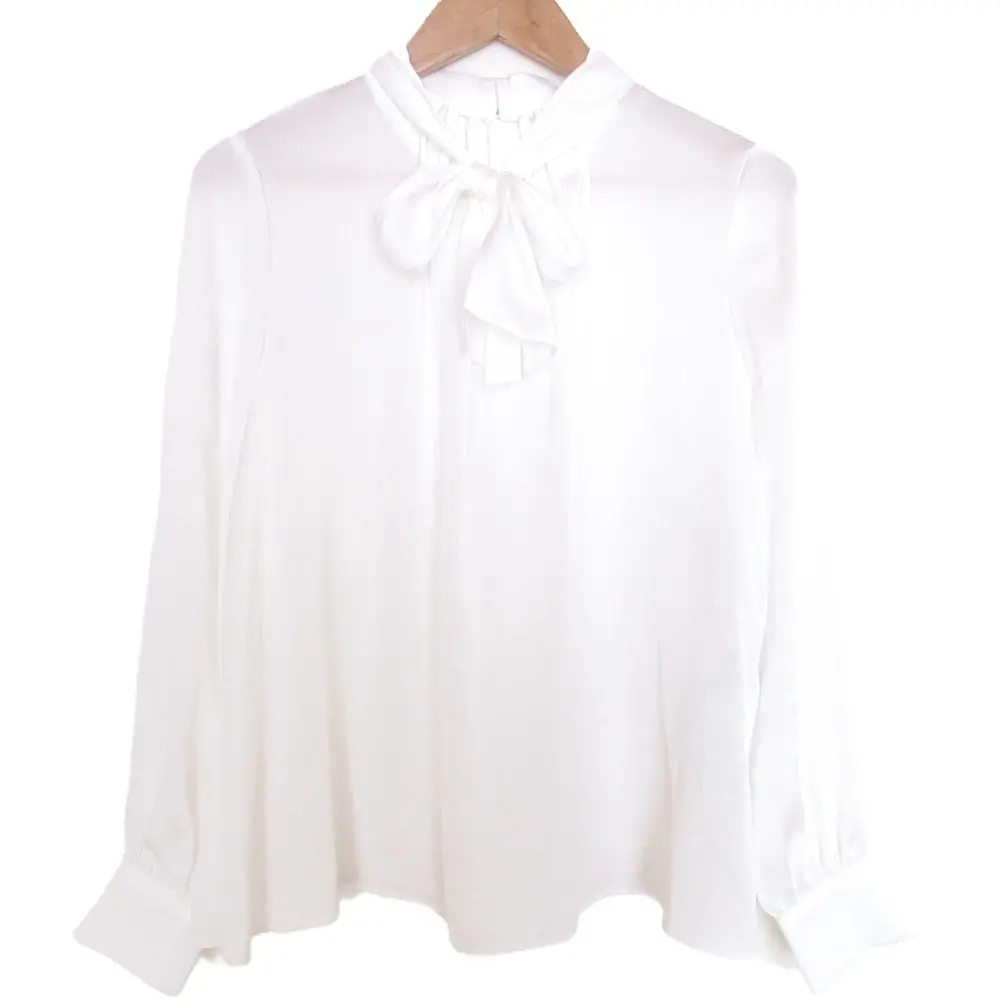 25SS ANAYI アナイ オンライン完売モデル Eternal Line サテンドット楊柳ボウタイ 長袖 ブラウス 36 ホワイト