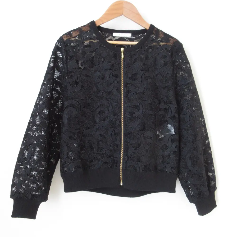 24SS ANAYI アナイ 総レース ノーカラージャケット ブルゾン 38 ブラック