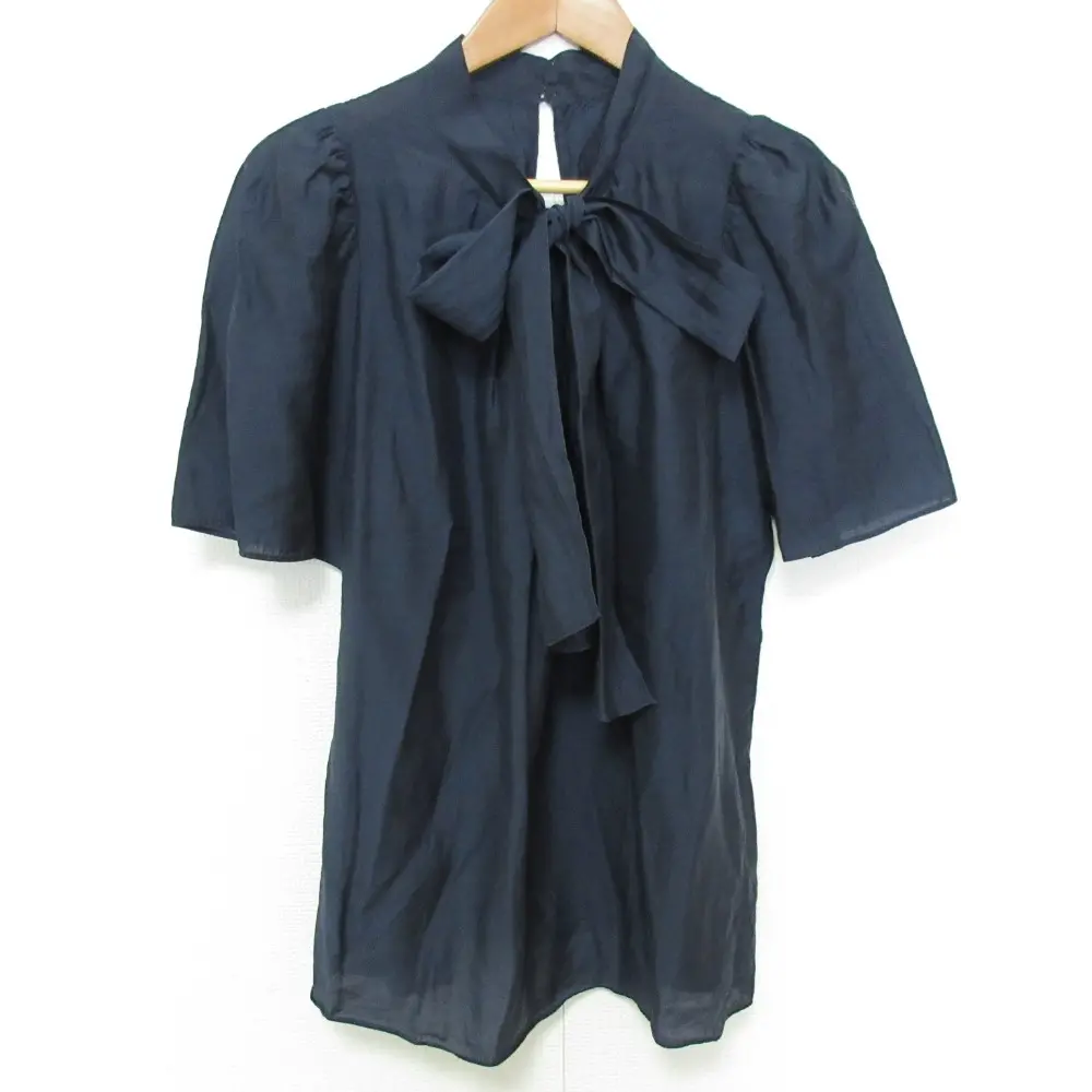 23SS ANAYI アナイ リボン ギャザーブラウス サイズ38 ネイビー