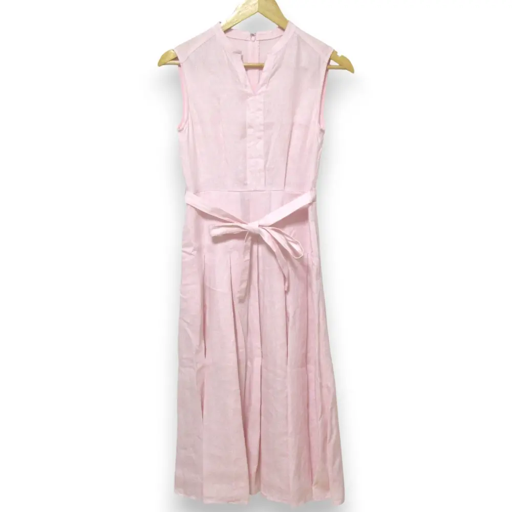 22SS ANAYI アナイ リネン100％ ノースリーブ キーネック ロングワンピース サイズ36 ピンク