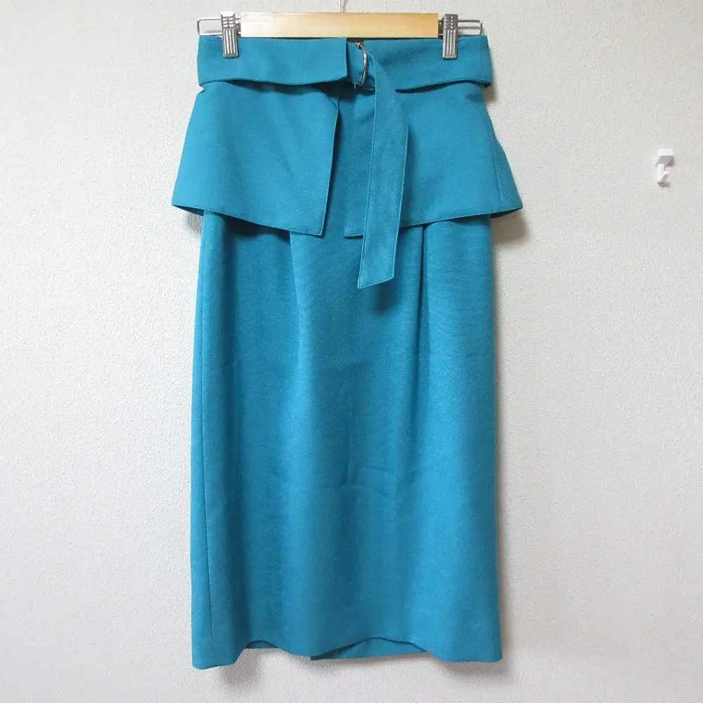 24SS ANAYI アナイ リネン調オックスペプラム スカート 10241711420 サイズ36 ターコイズ