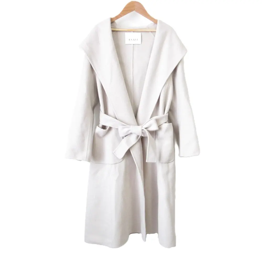 21AW ANAYI アナイ ウール カシミヤブレンド フーデッドリバーコート ガウンコート 38 ベージュ