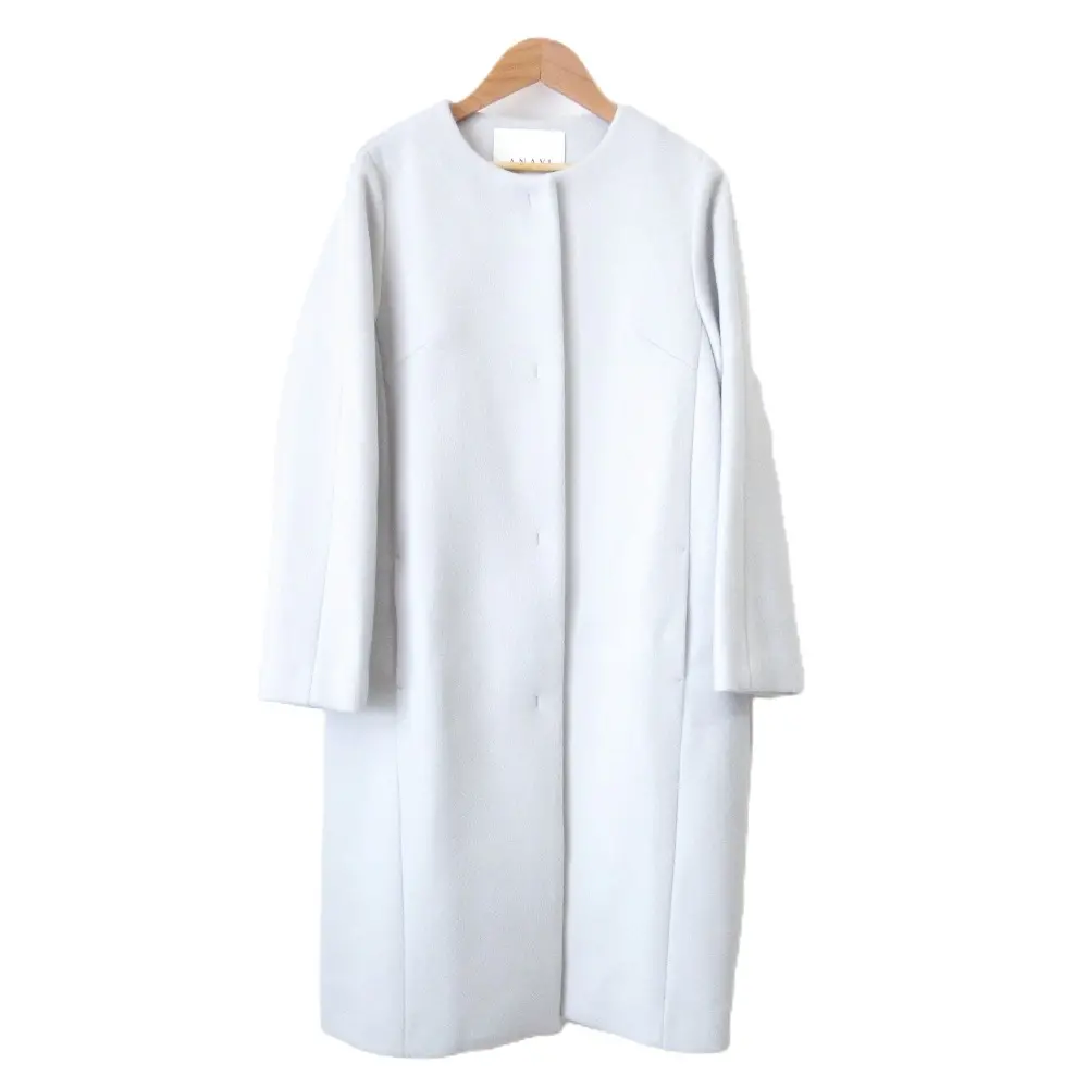 21AW ANAYI アナイ ウール ノーカラーロングコート 38 グレー