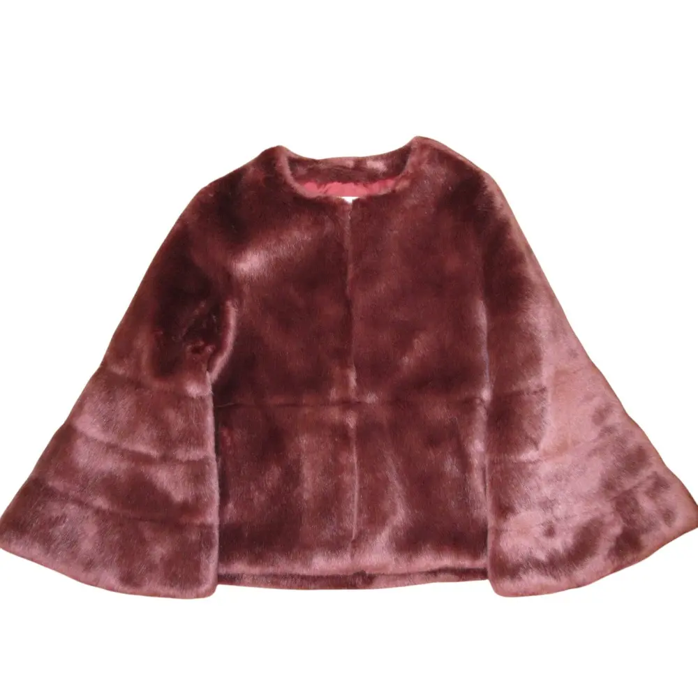 21AW ANAYI アナイ フェイクファー フレアスリーブ ノーカラージャケット 38 レッド