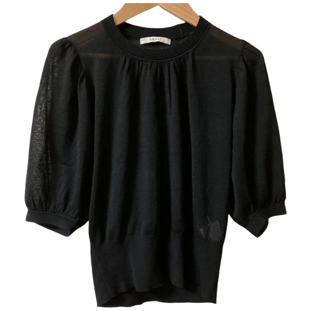23SS ANAYI アナイ シアーレーヨン天竺パフ プルオーバー ニット カットソー 36 ブラック