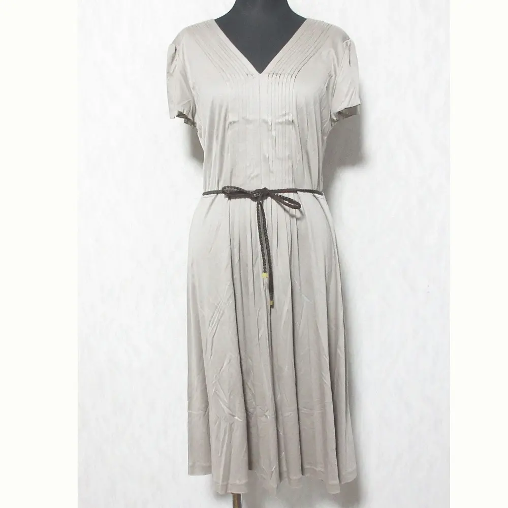 ANAYI アナイ ベルト付き Vネック 半袖 フレアワンピース サイズ38 グレージュ