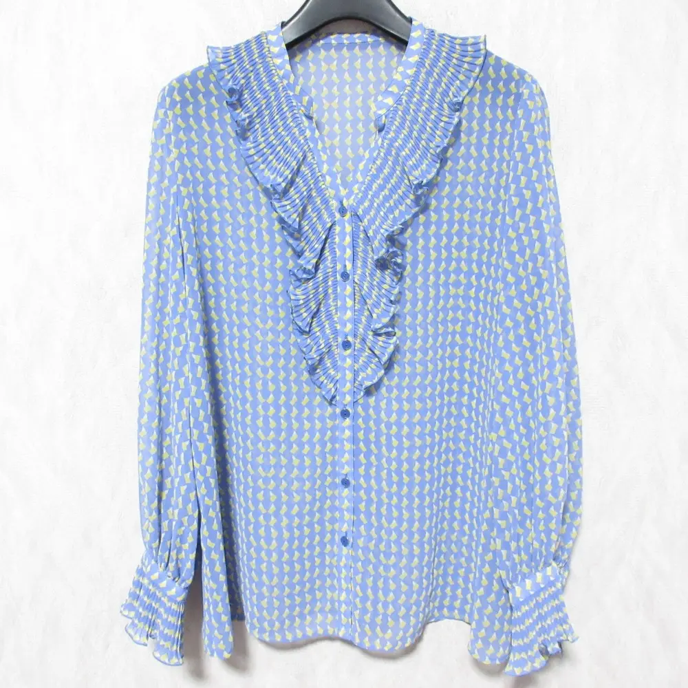 22SS ANAYI アナイ スモールヨットプリントブラウス サイズ38 ブルー