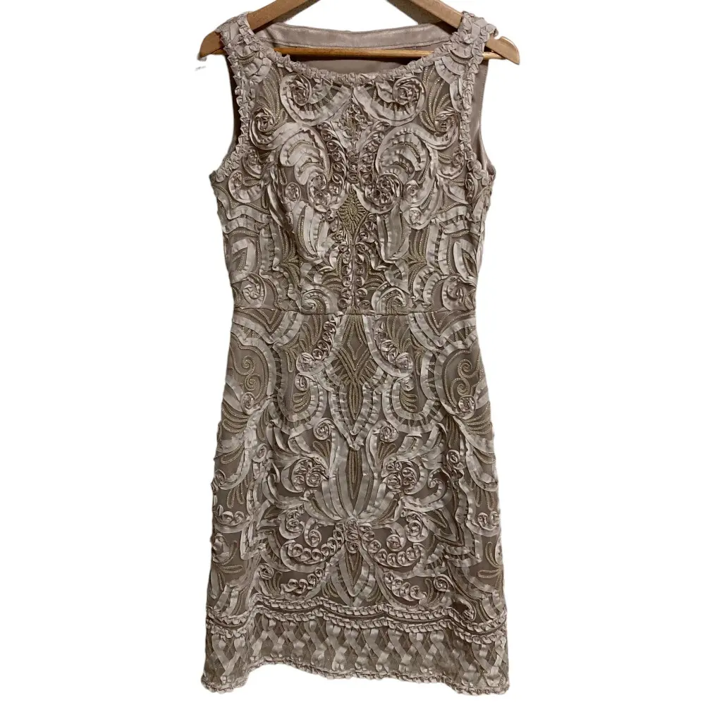 ANAYI アナイ テープ刺繡 ノースリーブ ドレス ひざ丈 ワンピース サイズ36 ベージュ