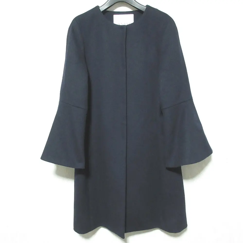 ANAYI アナイ フレアスリーブ ノーカラーコート サイズ38 ネイビー