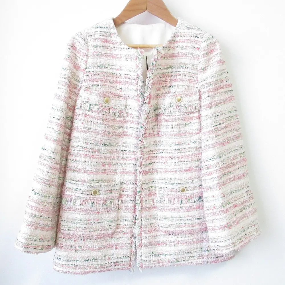 22SS ANAYI アナイ ラメ糸 ファンシーツイードコクーン ノーカラージャケット サイズ36 ピンク