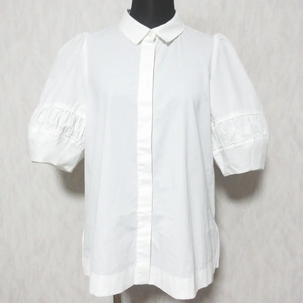 ANAYI アナイ ギャザー ショートスリーブ 比翼ボタン シャツ ブラウス サイズ36 ホワイト