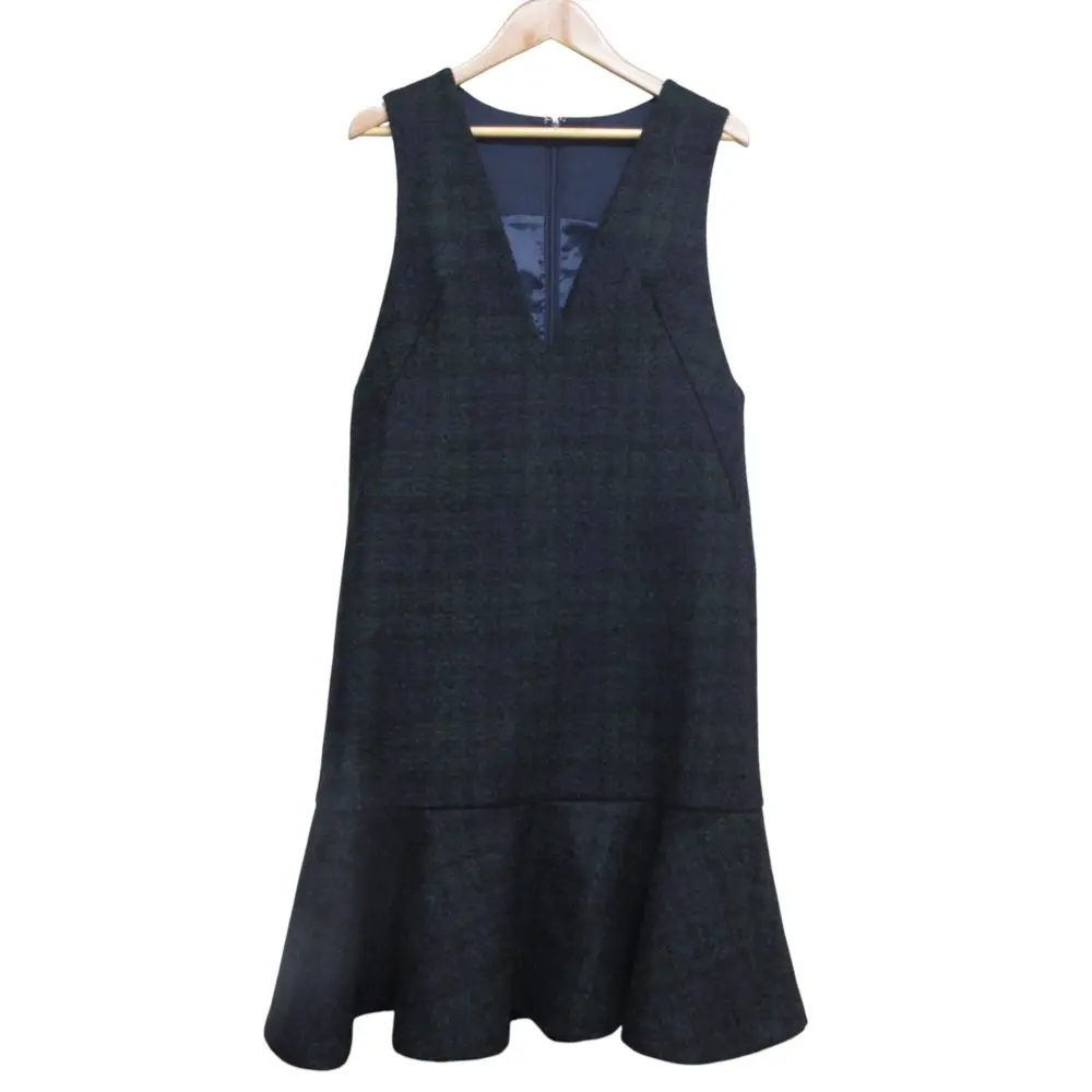 23SS ANAYI アナイ ループチェックジャンパースカート ノースリーブワンピース サイズ38 グリーン ネイビー