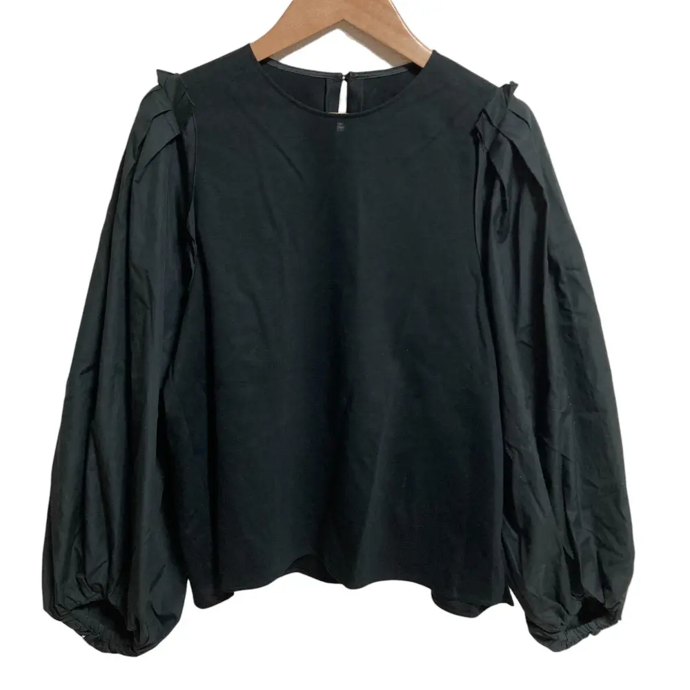 22AW ANAYI アナイ ハイゲージポンチタックプルオーバー 長袖 コンビカットソー サイズ38 ブラック