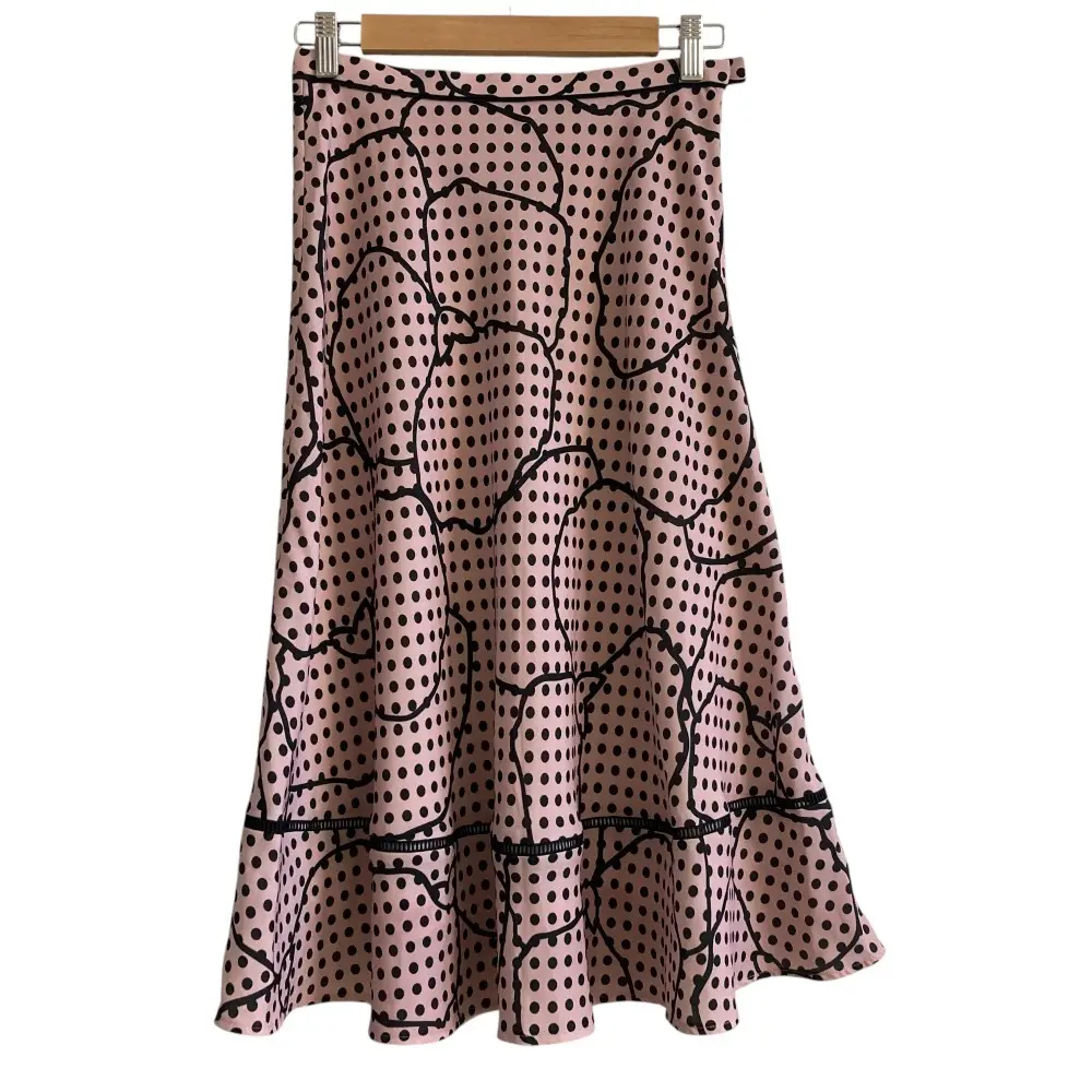 ANAYI アナイ ドットラインフラワープリント ミモレ丈 フレアスカート サイズ36 ピンク