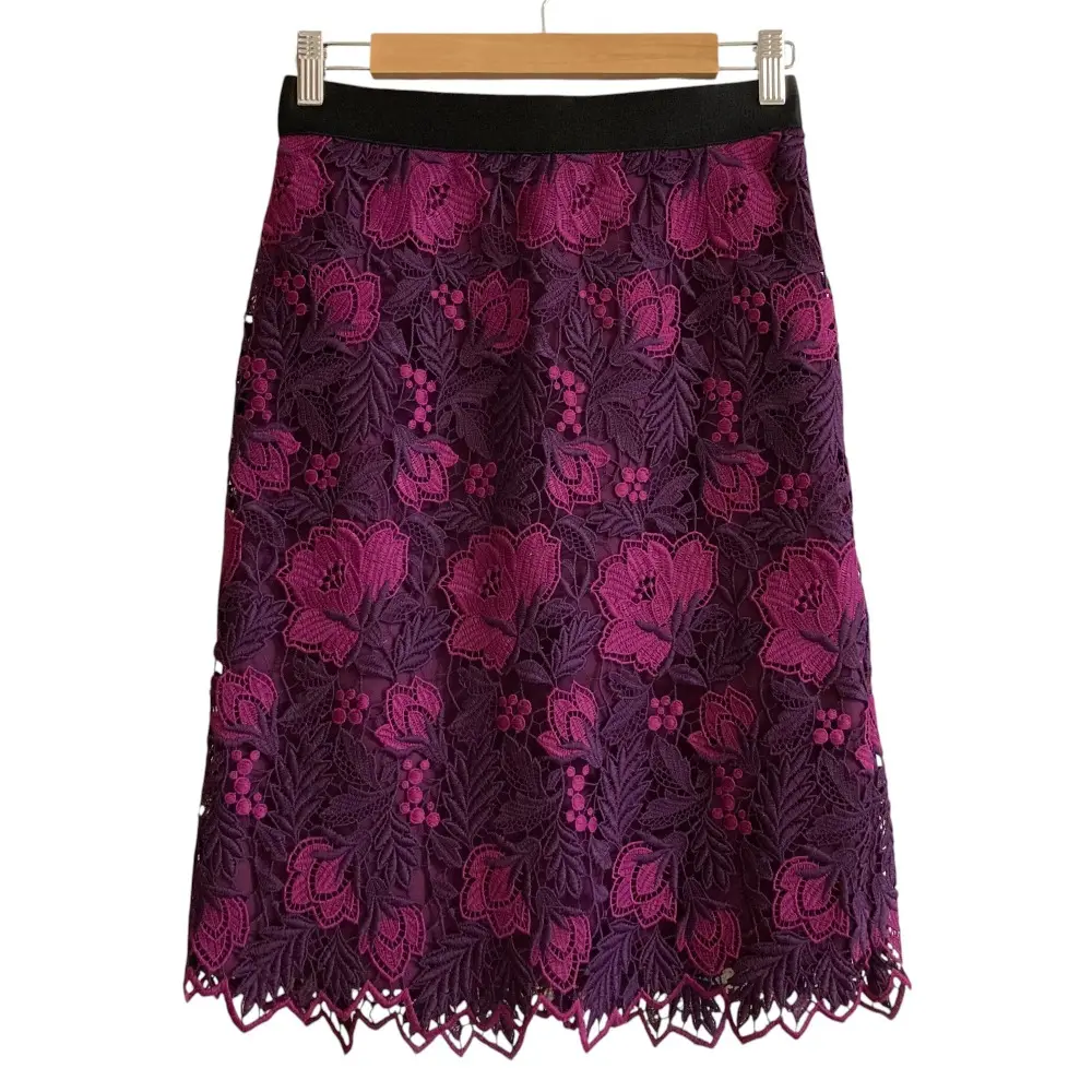 ANAYI アナイ ひざ丈 フラワーレース スカート サイズ38 パープル