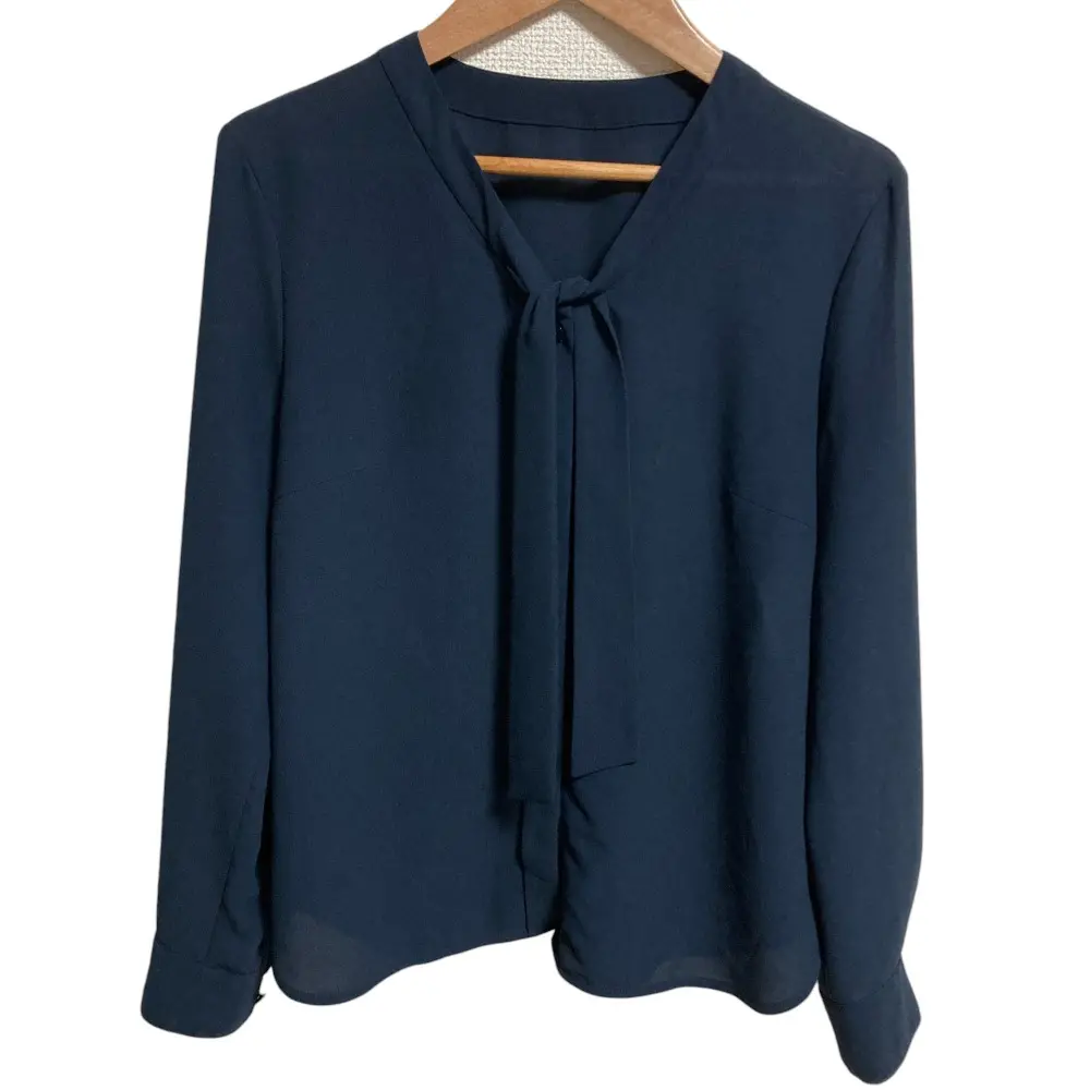 ANAYI アナイ ロングスリーブ ボウタイ ブラウス シャツ サイズ38 ネイビー