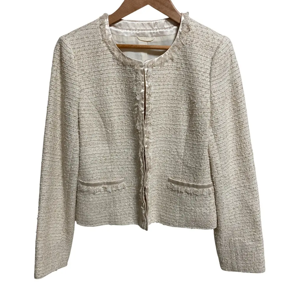 【美品】ANAYI マリアケント 高級ツイード ジャケット ブルゾン 34 23AW ANAYI アナイ MALHIA KENT社製 マリアケント ラメフリンジ