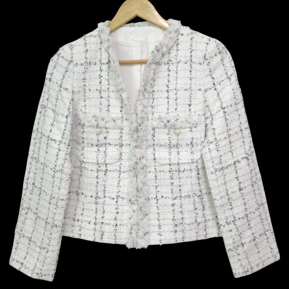 【美品】ANAYI マリアケント 高級ツイード ジャケット ブルゾン 34 23AW ANAYI アナイ MALHIA KENT社製 マリアケント ラメフリンジ