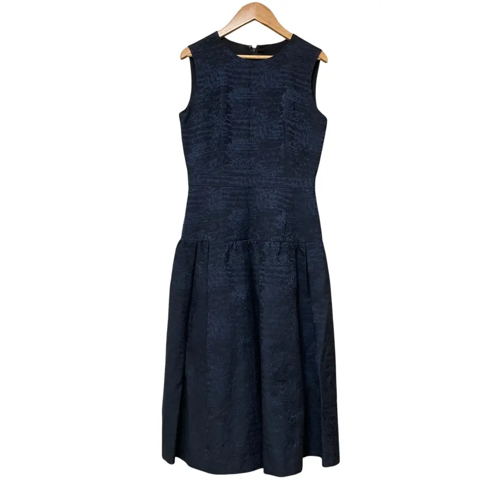 ANAYI アナイ ジャガード ノースリーブ ミディドレス ワンピース サイズ38 ネイビー