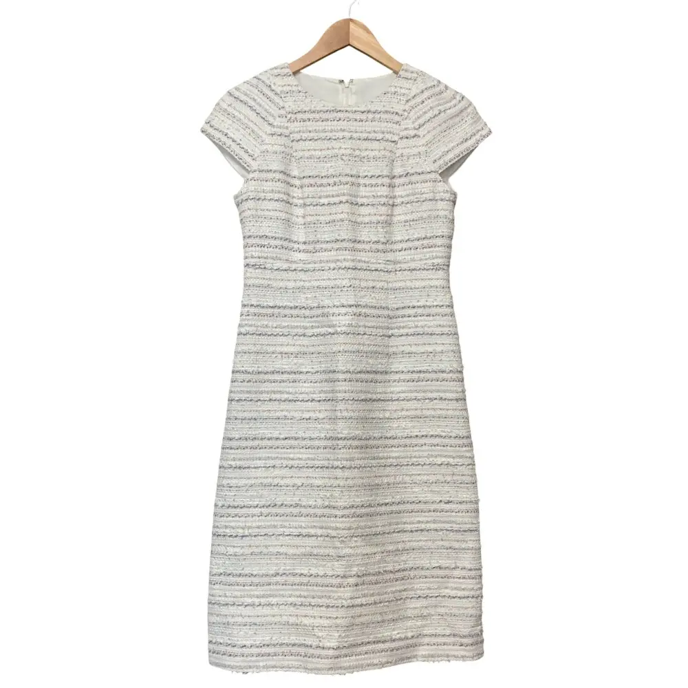 ANAYI アナイ キャップスリーブ ひざ丈 ラメツイード ワンピース サイズ38 ホワイト系