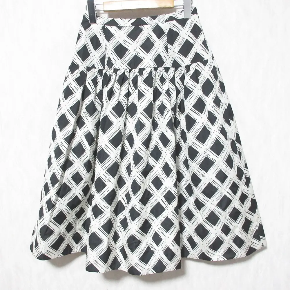 23SS ANAYI アナイ チェックジャガードローギャザースカート 102317-11-120-95-360 36 ブラック ホワイト