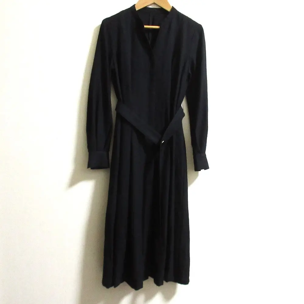 22AW ANAYI アナイ ウール ベルテッド フレアワンピース サイズ34 ネイビー