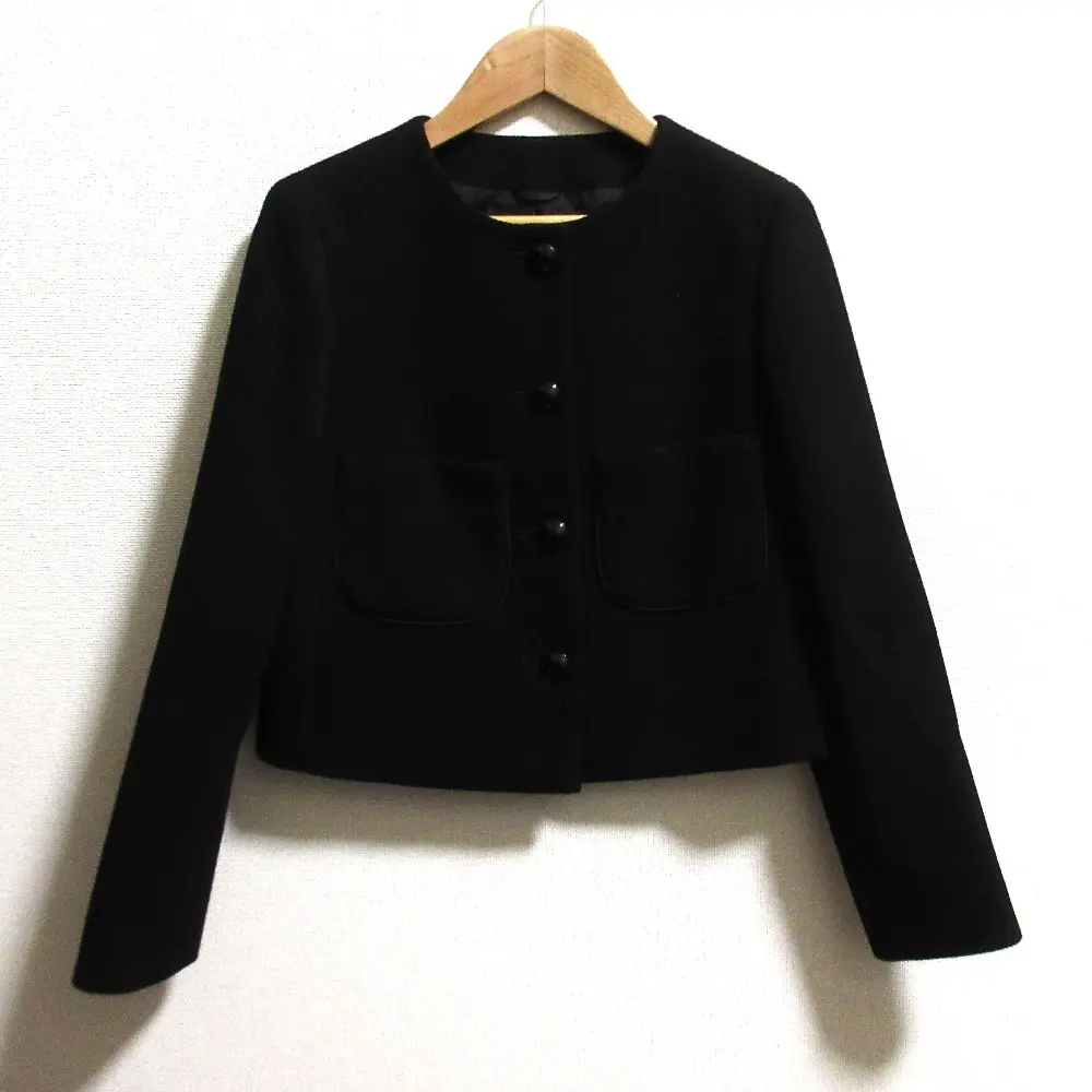 23AW ANAYI アナイ ウール ノーカラージャケット サイズ34 ブラック