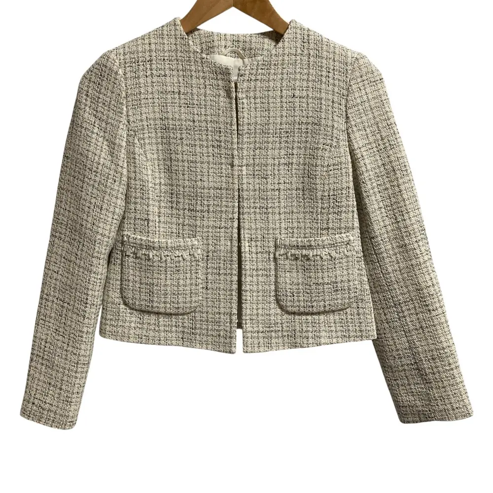 23AW ANAYI アナイ ノーカラーツイードジャケット サイズ34 ホワイト シルバーカラー