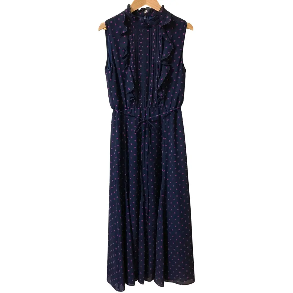 22AW ANAYI アナイ ドット フリル ノースリーブ ワンピース サイズ38 ネイビー パープル