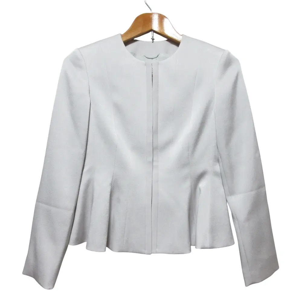 ANAYI アナイ トリアセテート ノーカラー サテンフレアジャケット サイズ36 ライトグレー