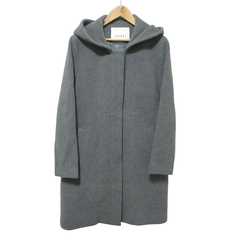 ANAYI アナイ ウール フーデッド ロングコート 38 グレー