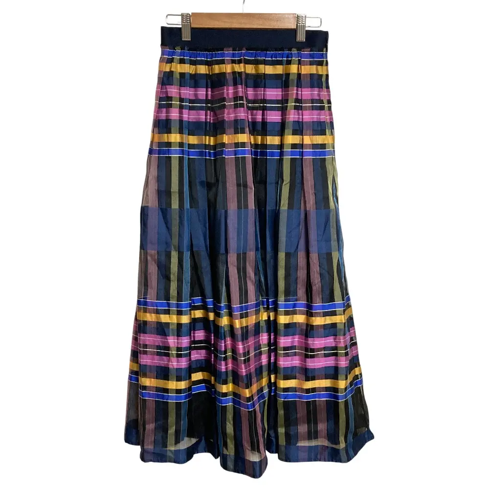 22AW ANAYI アナイ ロングギャザー チェックスカート 36 ネイビー