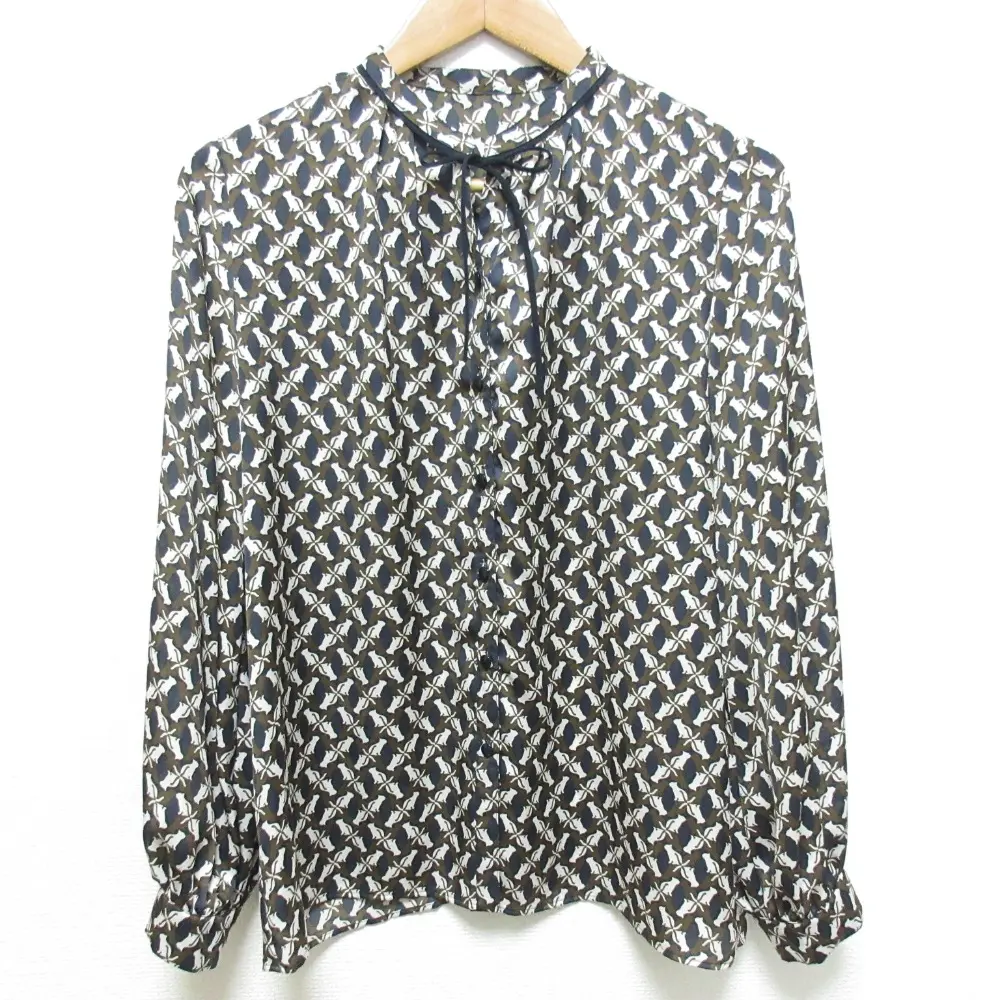 23SS ANAYI アナイ ロングスリーブ ブラウス サイズ38 ネイビー カーキ