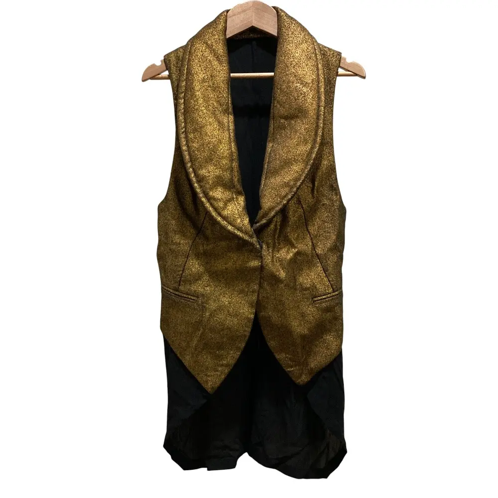 Ann Demeulemeester アンドゥムルメステール 黒タグ 本人期 コーティング シフォンコンビ ベスト ジレ ゴールドカラー ブラック
