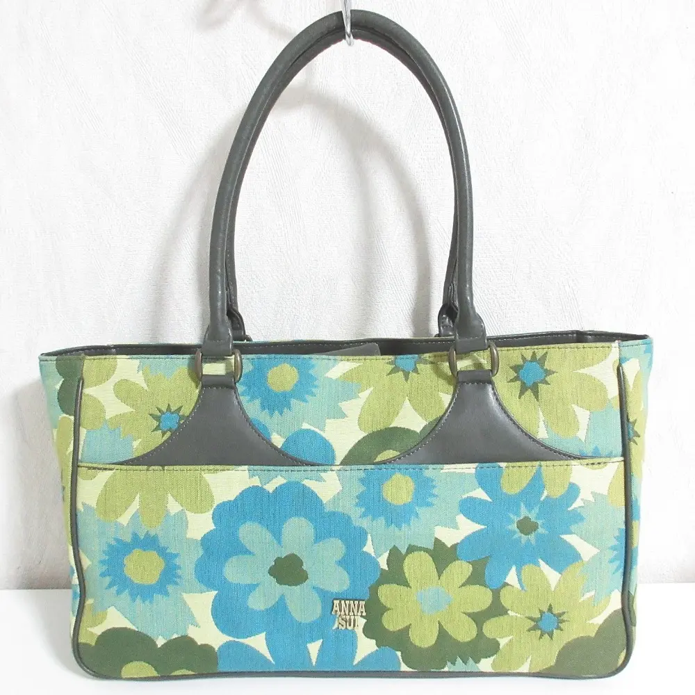 ANNA SUI アナスイ フラワージャガード 花柄 レザーコンビ ハンドバッグ セミショルダーバッグ マルチカラー