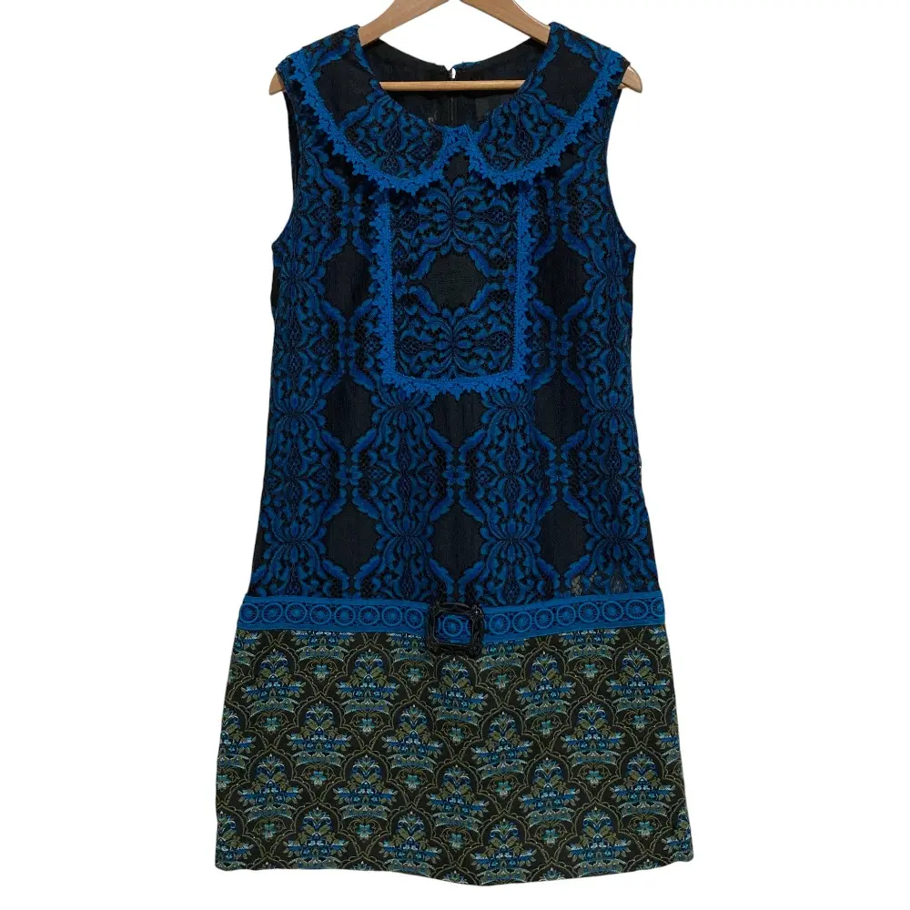 ANNA SUI アナスイ クロシェレース  ノースリーブ ワンピース サイズ2 ブルー ブラック