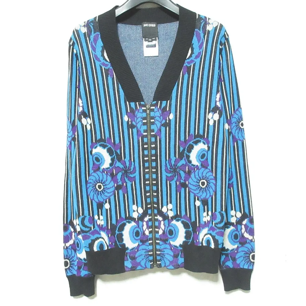 ANNA SUI アナスイ JAMES COVIELLD 花柄 ストライプ ジップカーディガン サイズP/S ブルー