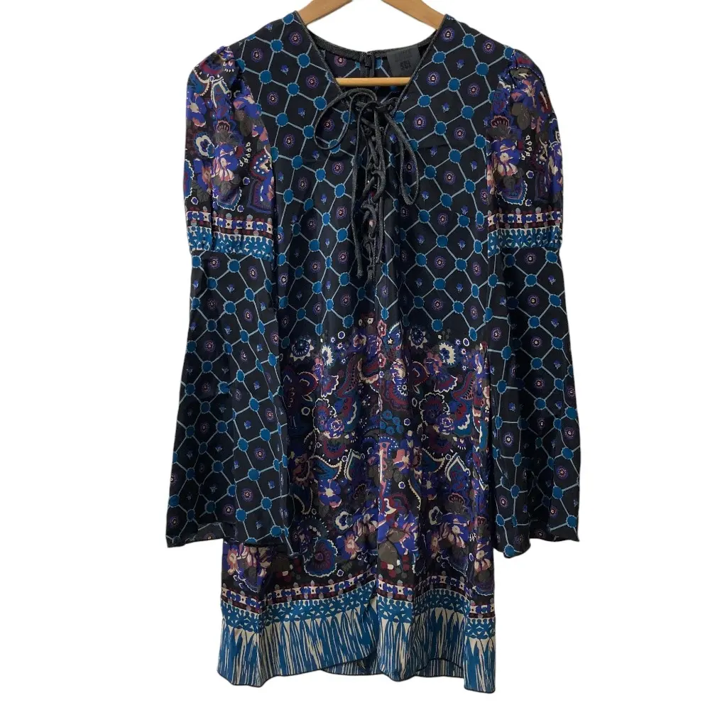 ANNA SUI アナスイ レトロフラワープリント カフタンワンピース サイズ2 ブラック