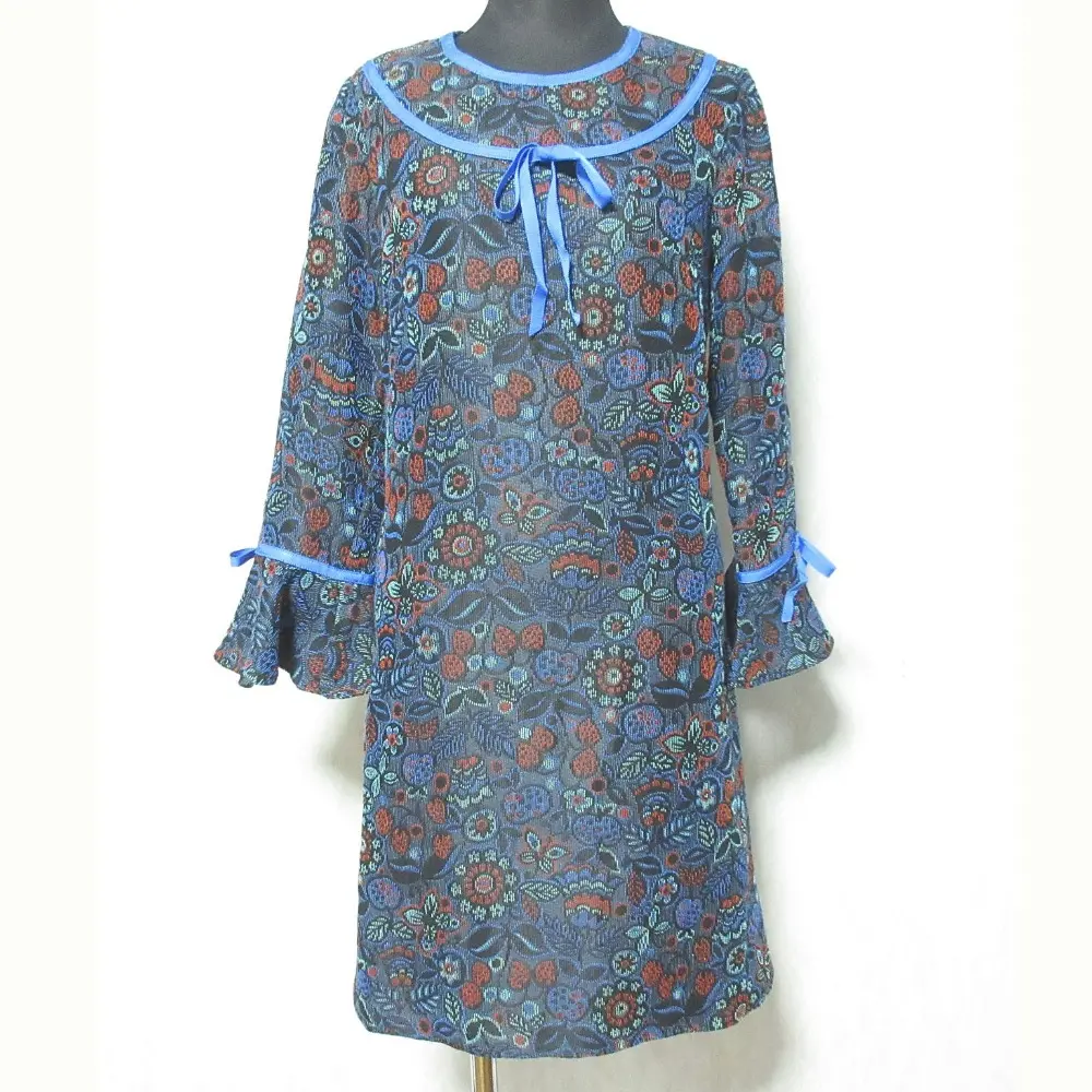 ANNA SUI アナスイ フラワージャガード ワンピース サイズ2 ネイビー