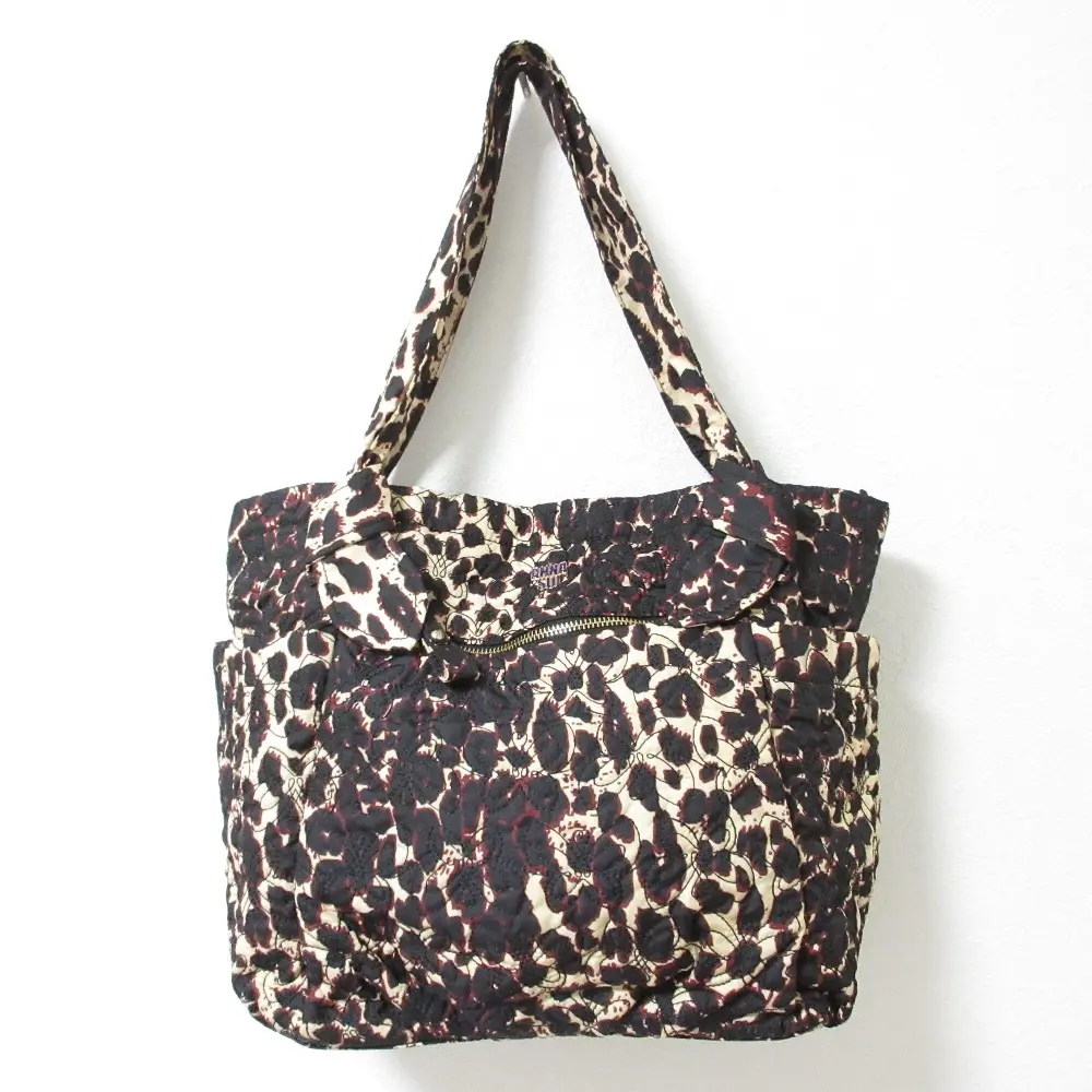 ANNA SUI アナスイ レオパード柄 バタフライ キルティング 2WAY トートバッグ ショルダーバッグ ベージュ ブラック