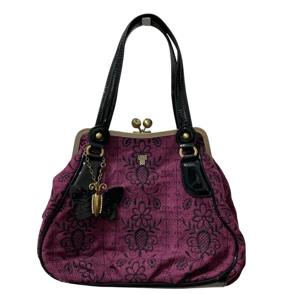 ANNA SUI アナスイ ツイード パテント エンブロイダリー トートバッグ パープル