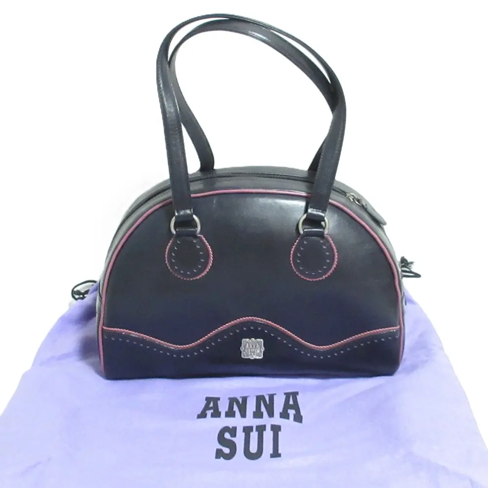 ANNA SUI アナスイ レザー ボストンバッグ ブラック パープル