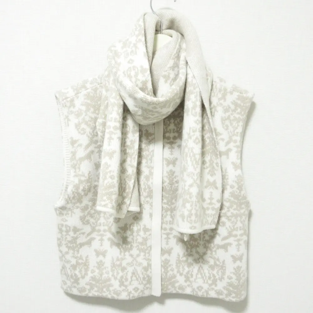 ANTEPRIMA アンテプリマ DAMSCO JACQUARD マフラー付き ウールニット ベスト 40 ベージュ