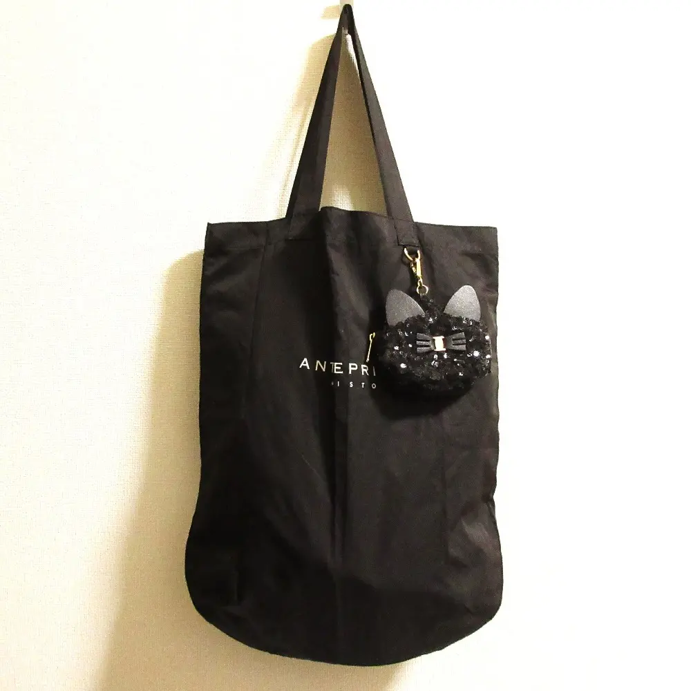 ANTEPRIMA MISTO アンテプリマミスト ロゴプリント キャットポーチ付き エコバッグ トートバッグ ブラック