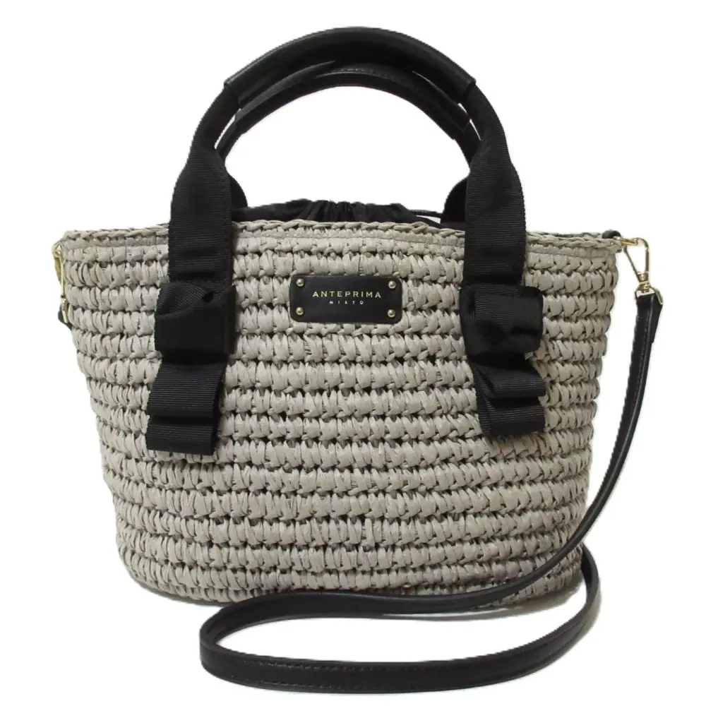 ANTEPRIMA MISTO アンテプリマ オルタスモール ラフィア リボン 2WAY かごバッグ ハンドバッグ ショルダーバッグ グレー