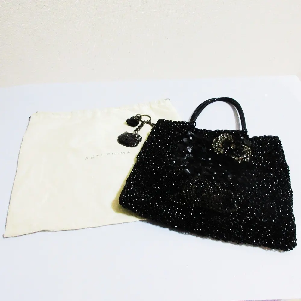 ANTEPRIMA アンテプリマ ハローキティ コラボ チャーム付き ビジュー ワイヤーバッグ ハンドバッグ ブラック 