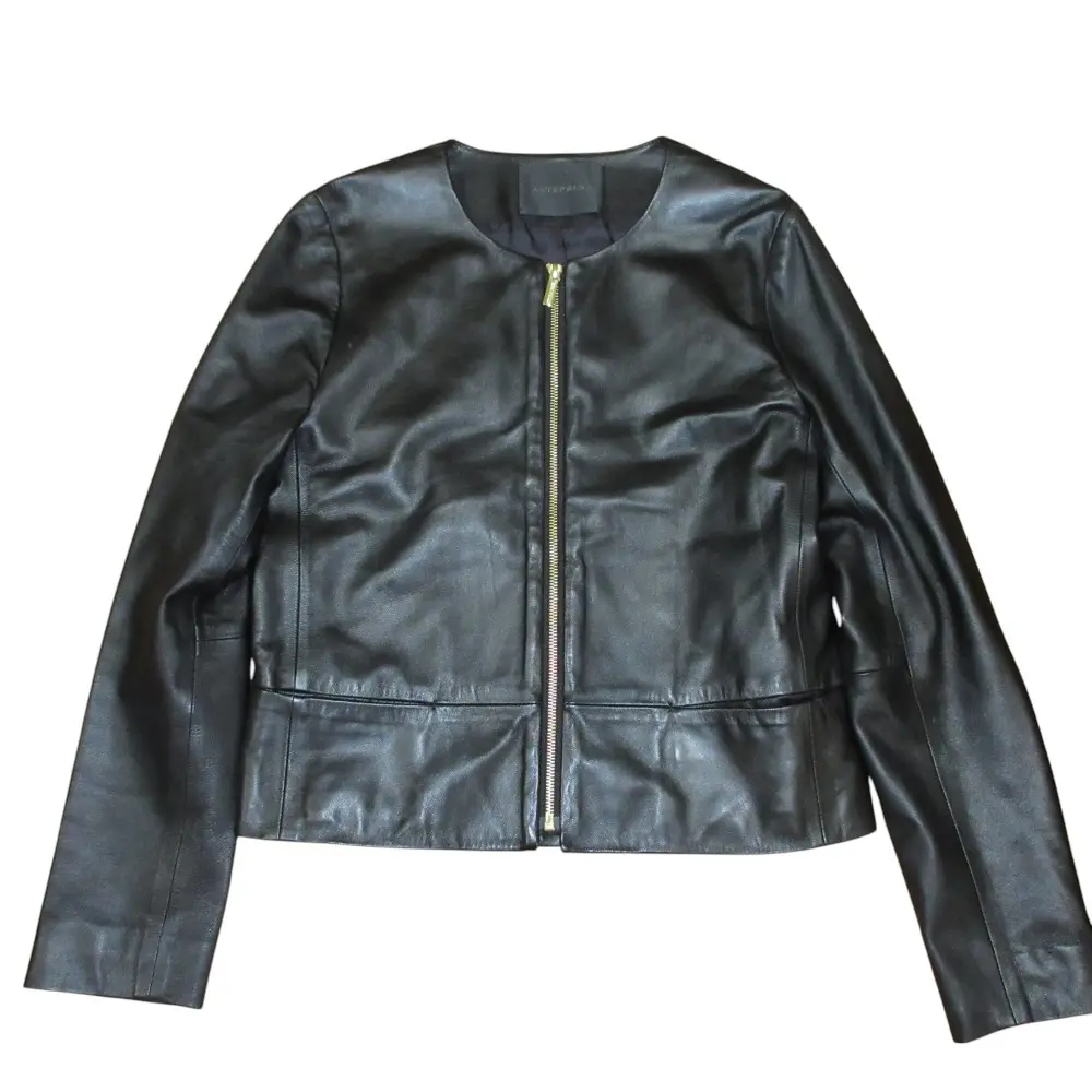ANTEPRIMA アンテプリマ ラムレザー ノーカラー ジップジャケット 38 ブラック
