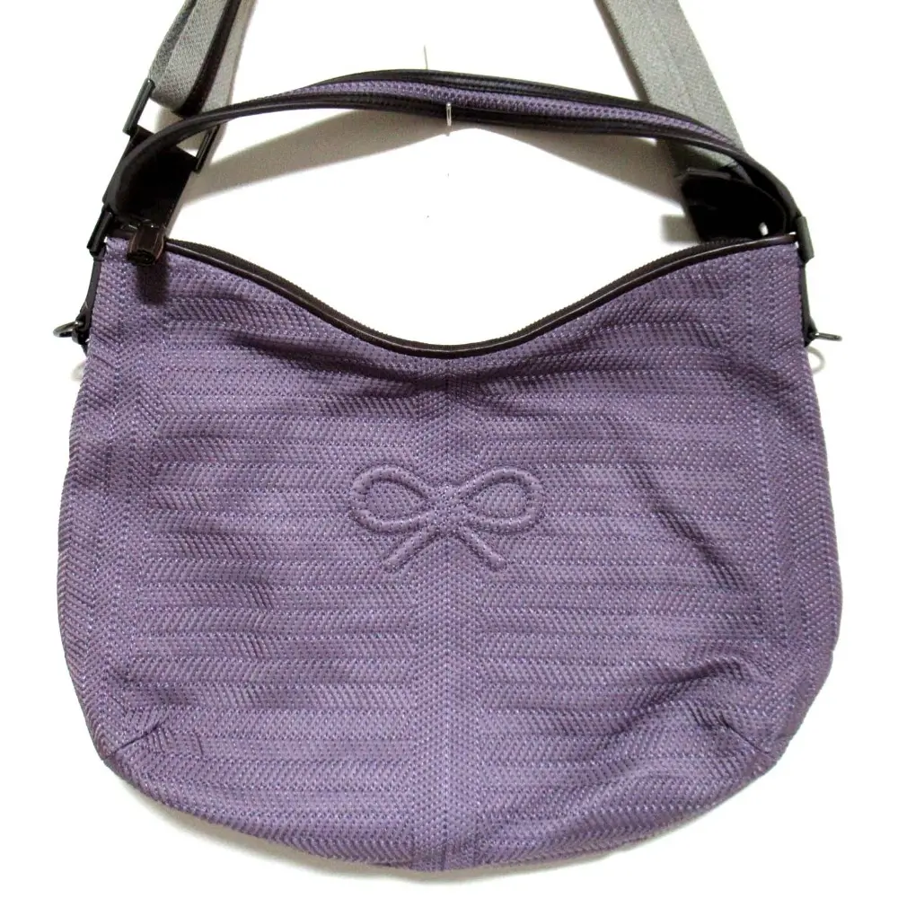 ANYA HINDMARCH アニヤハインドマーチ タッセルチャーム付き 2WAY リボン ショルダーバッグ パープル